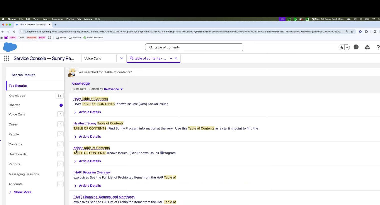 HAP Table of Contents
